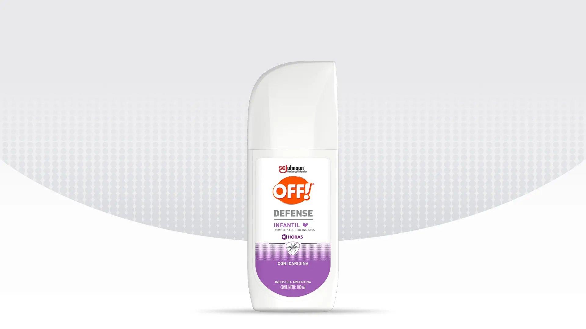 Frente de un envase de OFF!® Defense Infantil Spray