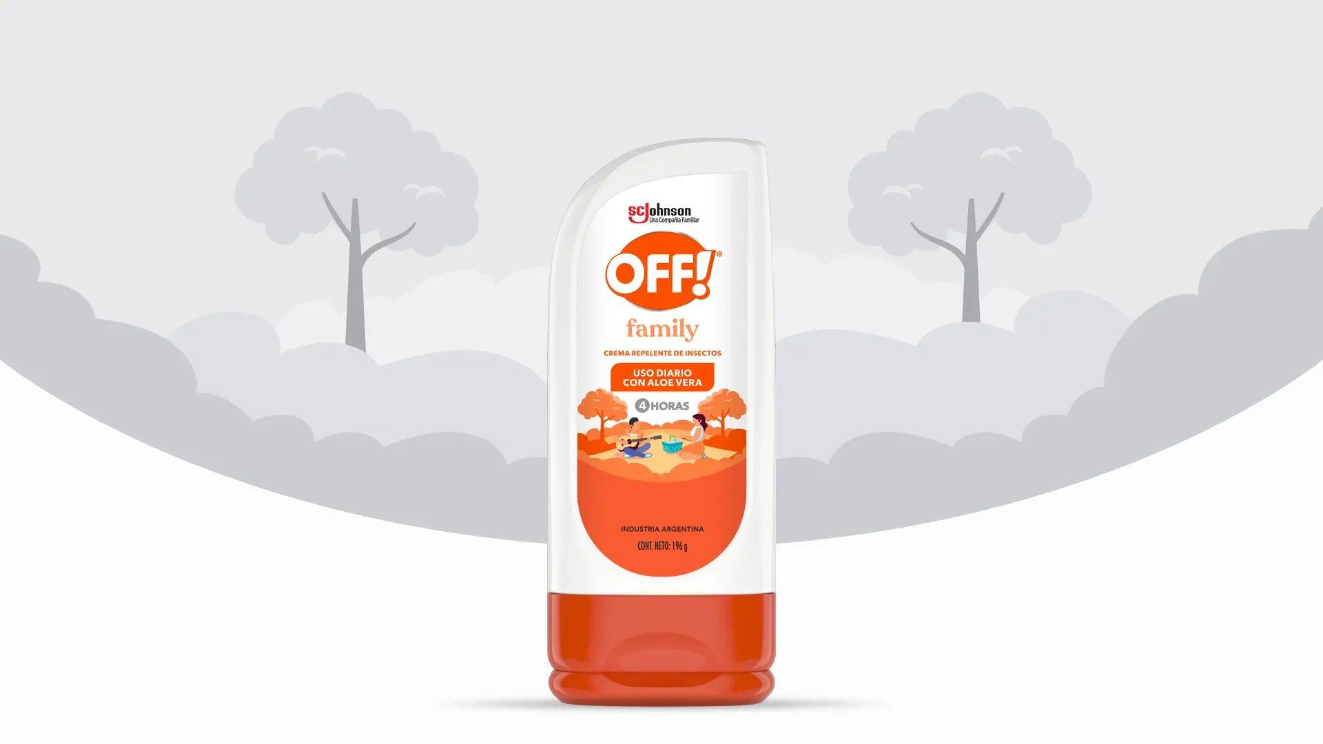 Frente de un envase de OFF!® Family Crema